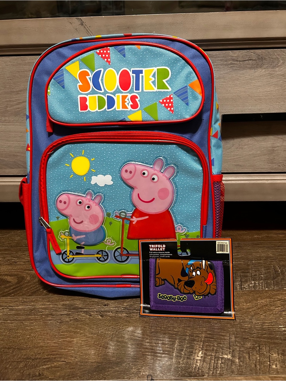 Vintage Y2K 16inch Peppa Pig Blue and Red Scooter Buddies Backpack